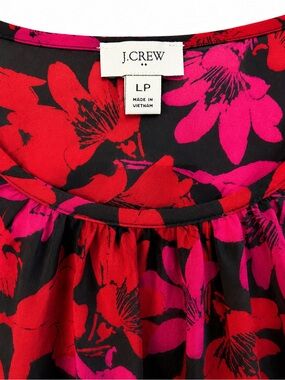 J. Crew Floral Ruffle-Cuff Blouse in Red & Pink